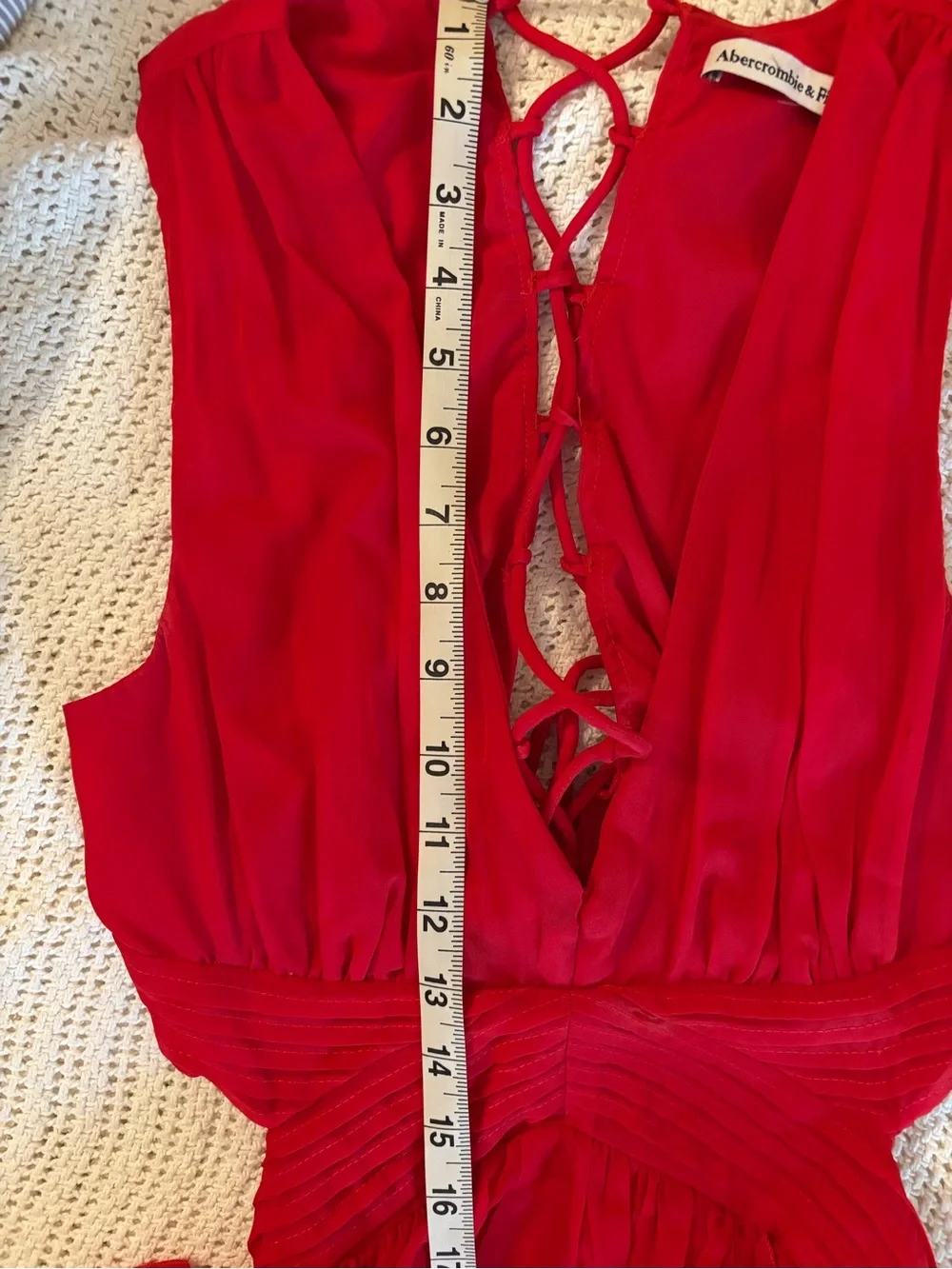 Abercrombie & Fitch Red Lace Up Back Ruffle Maxi Dress SP